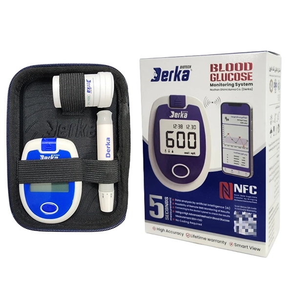 Derka blood sugar test device with 50 strips.. دستگاه تست قند خون درکا با 50 عدد نوار